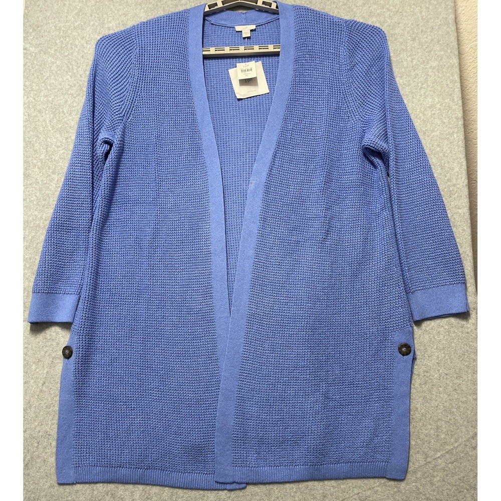 J Jill Textured Open Front Cardigan Size XL Women Preppy Cotton Blend In Crystal